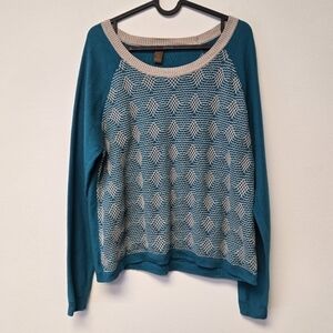 Copper Key Embroidered Boatneck Sweater Teal XL